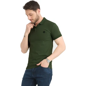Erkek Yağ Yeşili Polo Yaka Yazlık Pamuklu Kısa Kollu T Shirt