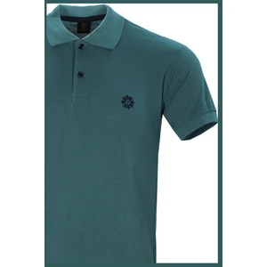 Erkek Koyu Turkuaz Polo Yaka Biyeli Yazlık Pamuklu Kısa Kollu T Shirt