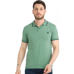 Erkek Yosun Yeşili Polo Yaka Biyeli Yazlık Pamuklu Kısa Kollu T Shirt