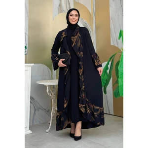 Bym Fashion Çiçek Desenli Fırfırlı Abaya 7908 Siyah