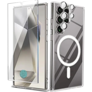 Samsung Galaxy S24 Ultra Magsafe Kılıf + Cam Ekran Koruyucu (2 Adet) + Mor Kamera Lens Koruyucu