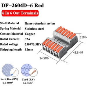 1 Adet Hızlı Kablo Ekleme Birleştirme Konnektörü - Altılı Klemens - Bağlantı Kesme Özellikli