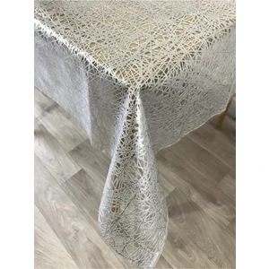 Pvc Dantel Görünümlü Ip Desen Masa Örtüsü Gümüş