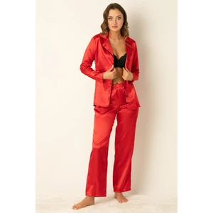 Uzun Kollu Saten Pijama Takımı