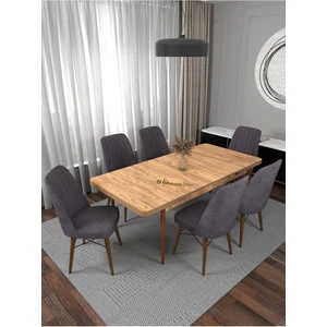 Kaffa Home Riff Atlantik 80X130 Açılır  Mutfak Masası  Yemek Masası Masa Sandalye Takımı 6 Gri Sandalye