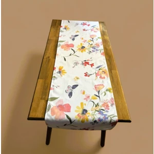 Ital Poplin Kumaş Çiçek ve Kelebek Desenli Runner 42X150 cm
