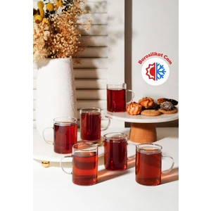 6lı Isıya Dayanıklı Borosilikat Cam Kupa Bardağı