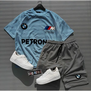 New Cabin Yeni Sezon Oversize "bmw Petronas" Baskılı Pamuklu Bebe Mavisi Tişört Füme Şort Takım