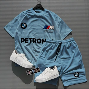 New Cabin Yeni Sezon Oversize "bmw Petronas" Baskılı Pamuklu Bebe Mavisi Tişört Şort Takım