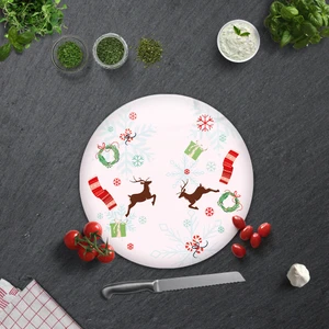 Yılbaşı Temalı | Cam Kesme Tahtası - Cam Kesme Tablası | Çap 32cm