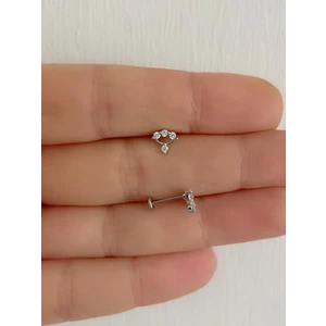 Ares Collection 1 Adet Zirkon Taşlı Arkası Düz Tragus Helix Lobe Conch Uyumlu Piercing Küpe