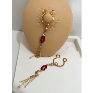 Ares Collection Delik Gerektirmeyen Dudaklı Sıkıştırma Fake Meme Ucu Nipple Piercingi