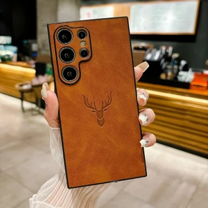 Samsung Galaxy S24 Ultra Retro Geyik Deseni Pu Cep Telefonu Kılıfı (Yurt Dışından)