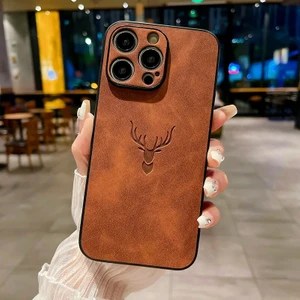 iPhone 15 Pro Max Retro Geyik Deseni Pu Cep Telefonu Kılıfı (Yurt Dışından)