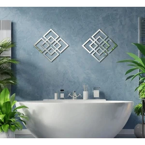 Geometrik Dekoratif Kare Ayna Pleksi Gümüş Aynalı Duvar Dekoru 2 Adet