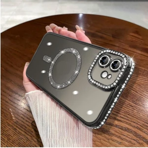 M.TK Moveteck Apple Iphone 11 Kılıf Tam Kamera Korumalı Kenarları Swarovski Taşlı Parıltılı Simli Parlak Magsafe