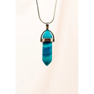 Mavi Akik Doğal Taşı Zincirli El Yapımı Tasarımlı Kolye Uç: 3,5 cm Zincir: 20 cm Kutulu