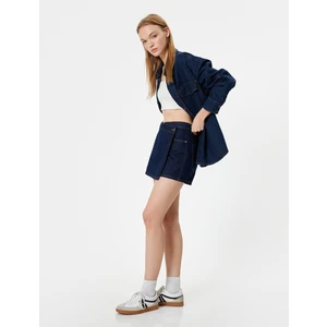 Mini Kot Şort Etek Düğme Detaylı Cepli