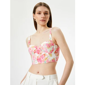 Çiçekli Büstiyer Kalın Askılı Kalp Yaka Slim Fit