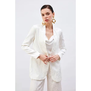 Desenli Saten Ceket - Ekru