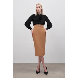 Kemerli Kalem Etek - Camel