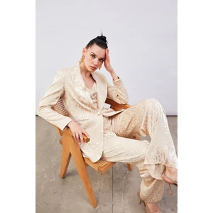 Desenli Saten Ceket - Bej