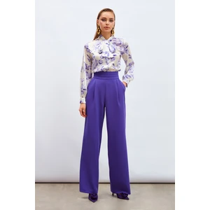 Bel Detaylı Cepli Pantolon - Mor