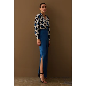 Yırtmaç Detaylı Saten Pantolon - Indigo