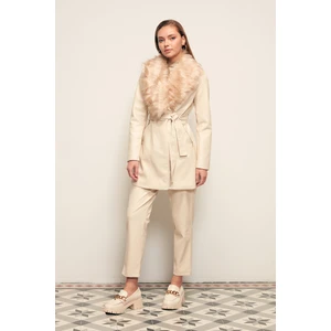 Pileli Deri Pantolon - Taş