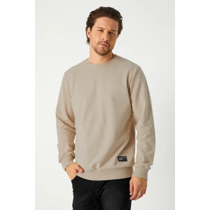 Erkek Bej Basic Bisiklet Yaka Regular Fit Normal Kesim 2 Iplik Sweatshirt