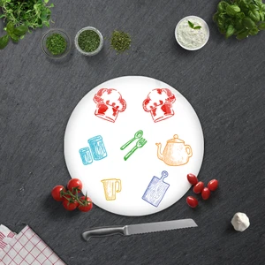 Renkli Tahta | Cam Kesme Tahtası - Cam Kesme Tablası | Beyaz Fon | Çap 32