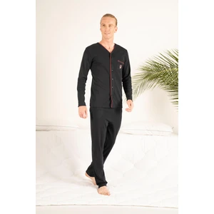 Erkek Kışlık Önden Düğmeli Cepli Penye Pijama Takımı