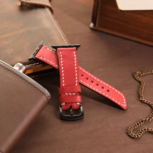 Apple Watch Kordon 38MM 40MM 41MM Seri 3 4 5 6 7 Se 8 9 Uyumlu Hakiki Deri Kayış Kırmızı