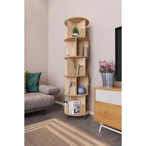 Zeo Wood Design 360° Dekoratif Döner Kitaplık- 5 Katlı/20 Raflı - Safir Meşe