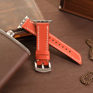 Apple Watch 38MM 40MM 41MM Uyumlu Turuncu Deri Kordon Seri 3 4 5 6 7 Se 8 9 Uyumlu Hakiki Deri Kayış