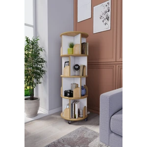 Zeo Wood Design 360° Dekoratif Döner Kitaplık - Beyaz / Safir Meşe - 133x45 Cm