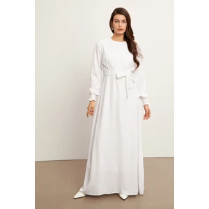 Vera Kuşaklı Elbise - Beyaz