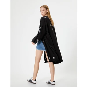 Midi Kimono Nakışlı Oversize Asimetrik Kesim