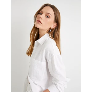 Müslin Oversize Gömlek Uzun Kollu Cep Detaylı Düğmeli