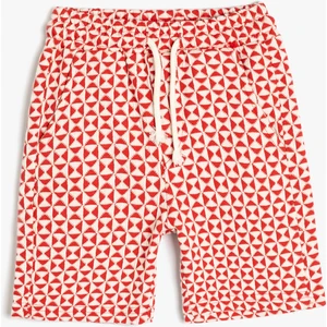 Şort Grafik Desenli Beli Bağlamalı Cepli