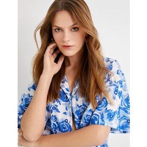 Çiçekli Gömlek Düğmeli Kısa Kollu Rahat Kesim Cepli Pamuklu