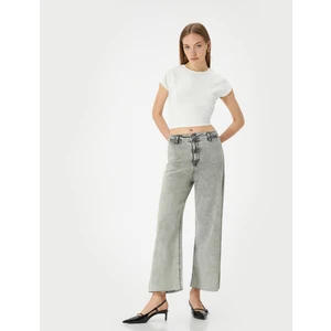 Geniş Kısa Paça Kot Pantolon Yüksek Bel Esnek Rahat Kalıp Cepli Pamuklu - Sandra Jeans