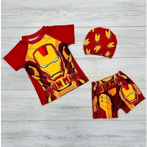 Neat Kids Erkek Çocuk Ironman Şortlu Tişörtlü Boneli Mayo Takımı 3'lü Set