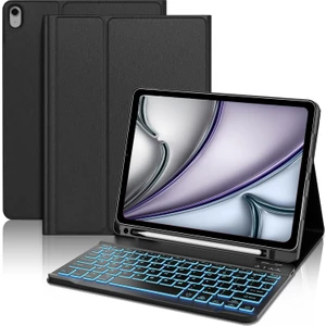 iPad Air 11 Inç 6. Nesil Rgb LED Işıklı Türkçe Karakterli Bluetooth Özellikli Kalemlikli Klavyeli Kılıf A2902 A2903 A2904