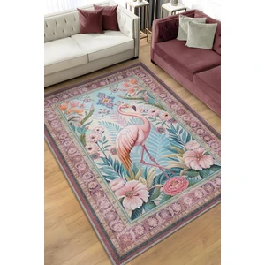 Nuh'un Gemisi Koleksiyonu Flamingo Temalı Çiçek Desenli Vintage Pembe Renkli Konsept Halı