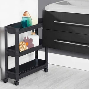 Org-65-Eco Tekerlekli Raf Ünitesi 3 Katlı-Çok Amaçlı Düzenleyici Raf-Banyo Mutfak Rafı-Siyah