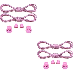 2 Çift, Çizgili, Uçuk Pembe, Yuvarlak, Akıllı, Kilitle, Tak-Bırak, Elastik Bot, Spor Ayakkabı Bağcığı, 100 cm