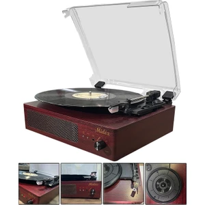 Mtx-303 Nostaljik Pikap Plak Çalar (Şarjlı Bluetooth Aux Hoparlörlü 3 Devir) İğne Dahil