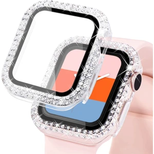 Apple Watch 40MM Önü Cam Elmas Taşlı Zarif Tam Koruma Kılıf