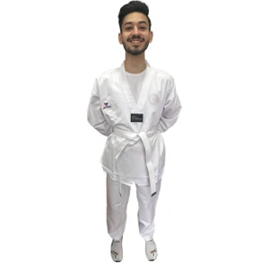 Nakışlı Taekwondo-Tekvando Beyaz Yaka Acemi Elbise Kıyafeti Dobok